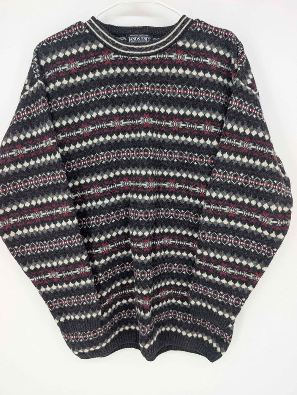 Vintage Lands’ End Women M Wool Fair Isle Sweater Nordic Grandmacore Ski Winter